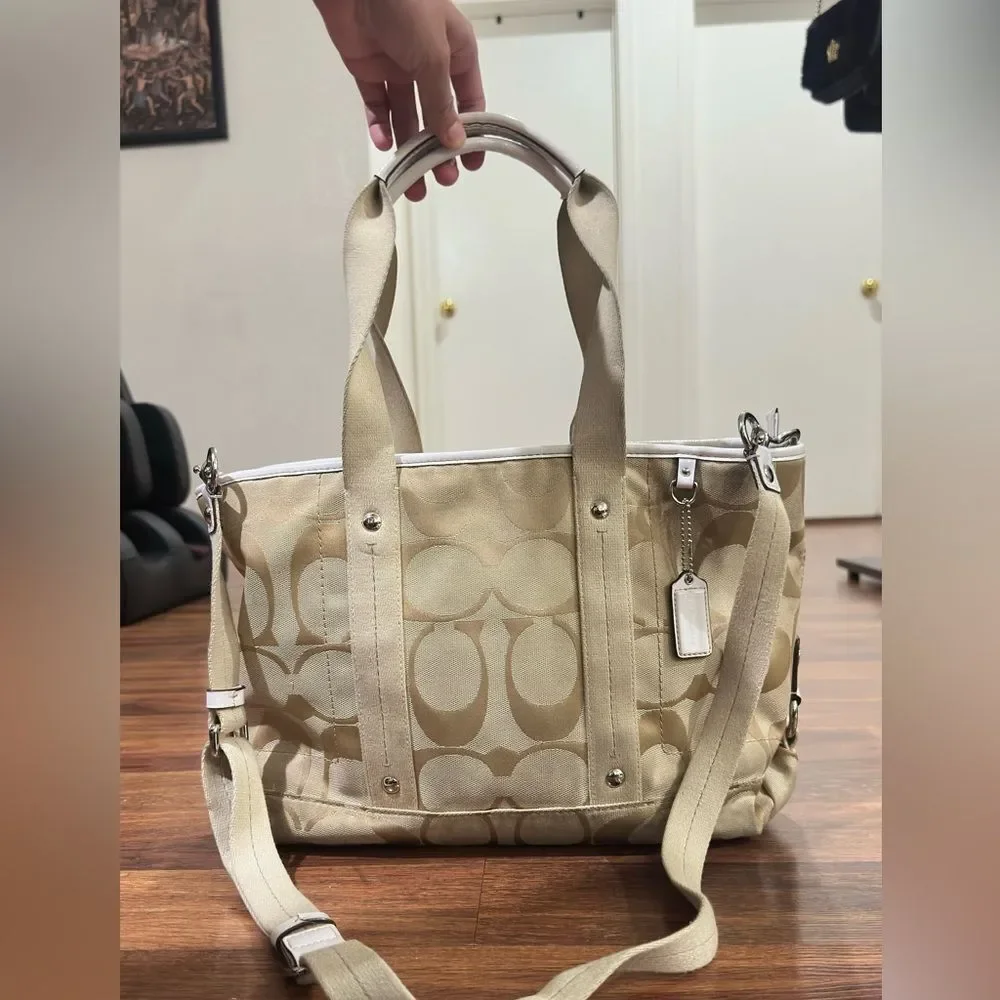 Coach Beige Signature Canvas Tote with Removable Strap
